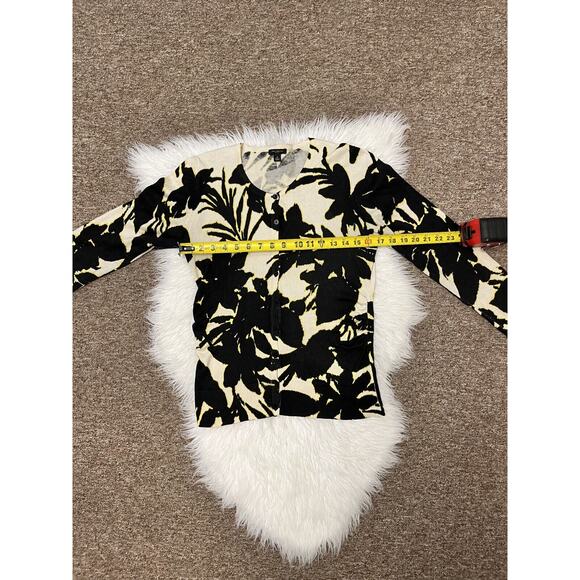 Ann Taylor Cardigan Womens Medium Black Floral Silk Cashmere Blend Stretch - Picture 5 of 8